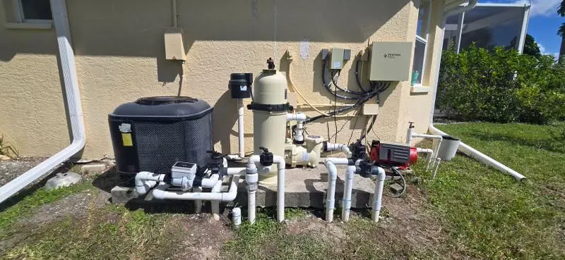 After: clean, organized pool equipment pad with new plumbing